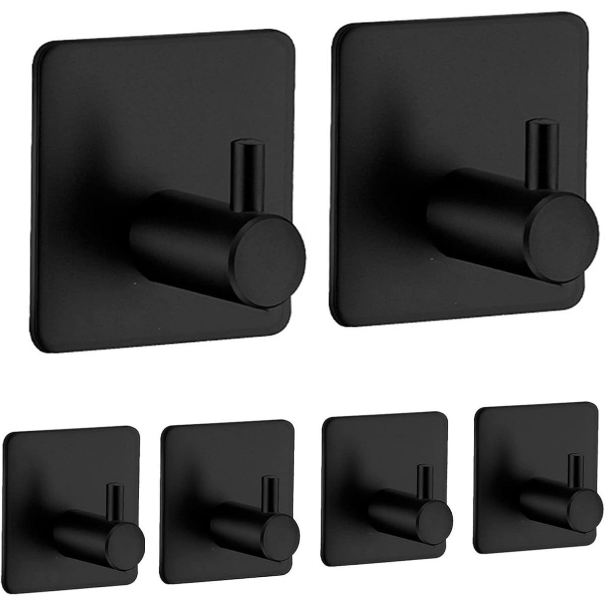 Multi-piece Party Value Packs, Towel Hooks (Set Of 6), Self-Adhesive Wall Hooks, No Drilling Required, Stainless Steel, Ideal For Bathroom, Toilet, Kitchen, And Office, Black