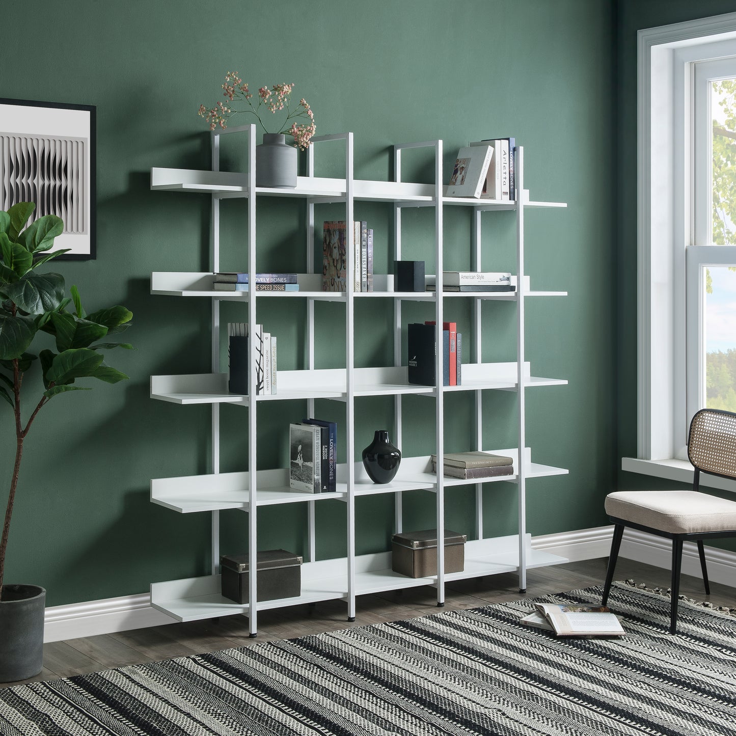 5 Tier Bookcase Home Office Open Bookshelf, Vintage Industrial Style Shelf With Metal Frame, MDF Board  Old Sku WF286176AAK N725P247766W