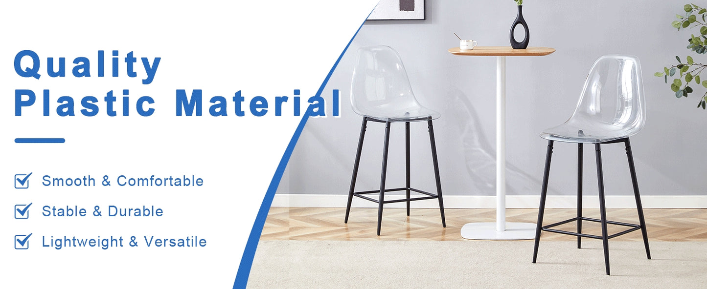 Transparent Bar Stool Set, Pack Of 2, With Metal Frame In Silver Gold Black, Modern Design Chairs For Kitchen, Bar Or Dining Room  Chairs Only, Without Table