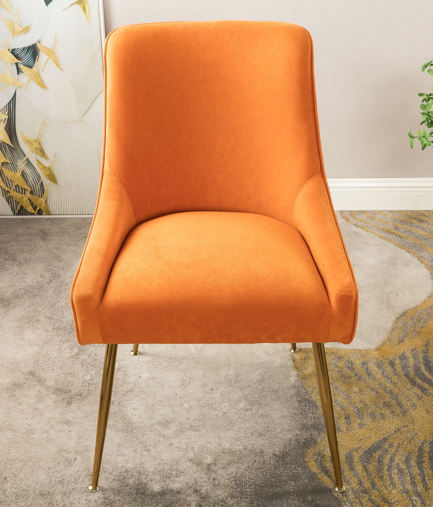 Velvet Dining Chair With Gold Legs, Modern Upholstered Accent Chair, Comfy Side Chair For Kitchen Living Room