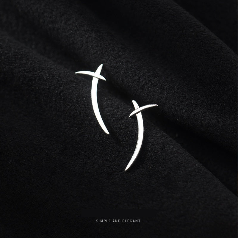 S925 Silver Korean Style Simple Cross Line Stud Earrings