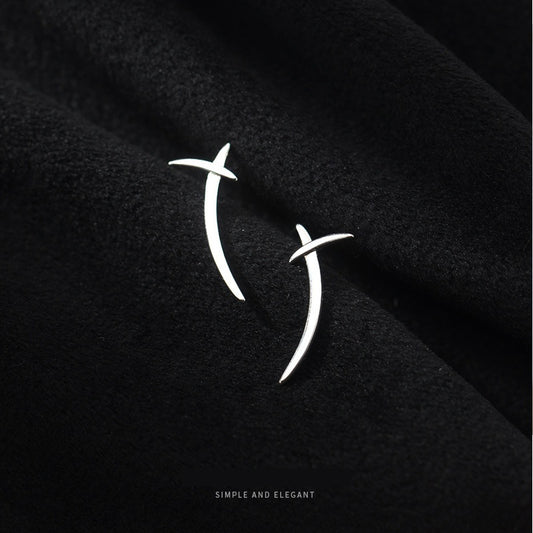 S925 Silver Korean Style Simple Cross Line Stud Earrings