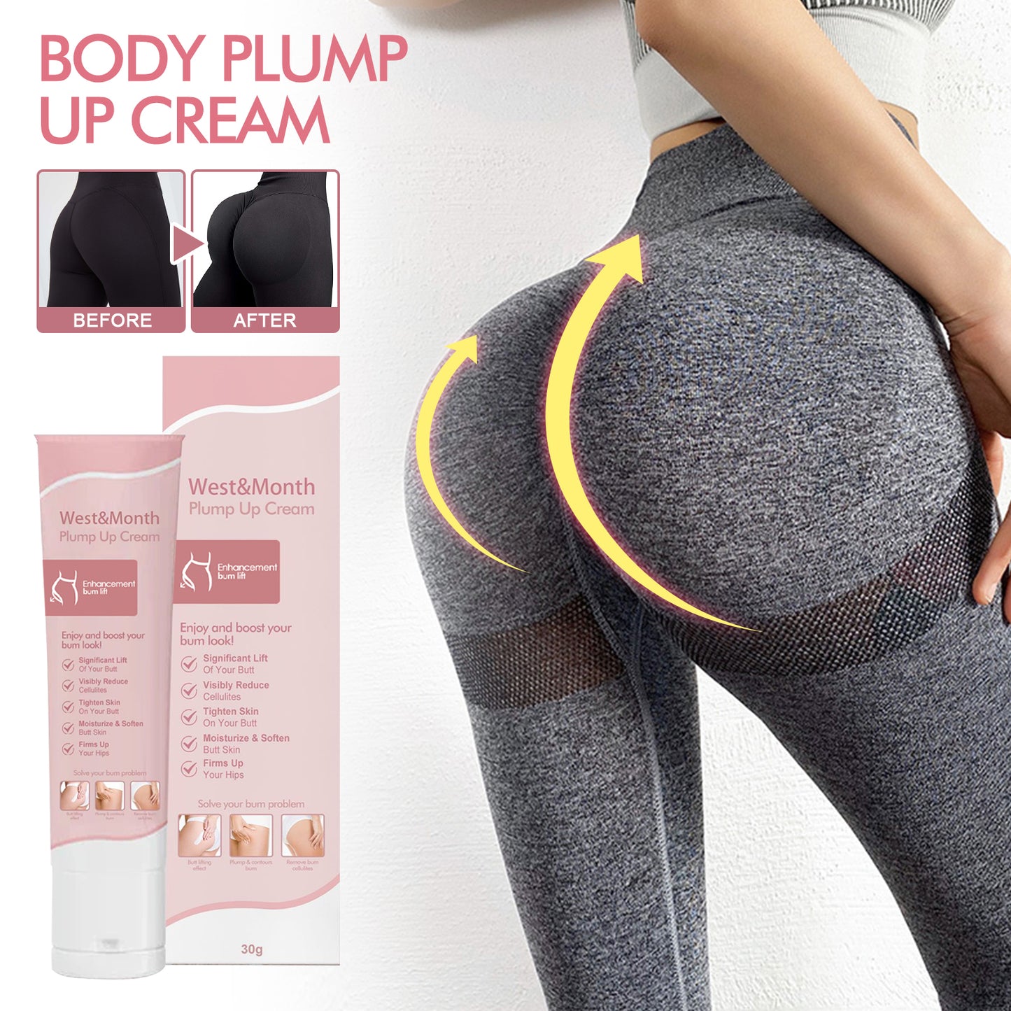 West&Mooth Body Plump Up Cream, Firming And Lifting Hips Highlights Curves And Volumizing Hips Cream