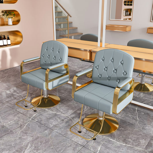 Hydraulic Salon Chair 360  Swivel - Professional Barber Stylist Chair With Pump  Non-Tilting Hairdressing Chair For Salon Tattoo Spa  Blue Gold Stylist Equipment  Single Pack