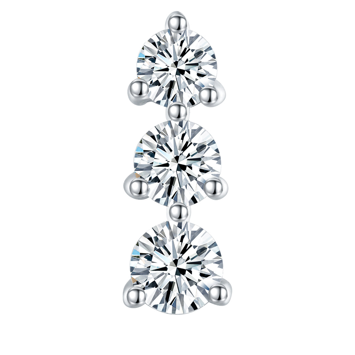 S925 Sterling Silver Moissanite 3 Stone Earrings  Round Cut Screw Back Studs With GRA Certificate Platinum Plated Vertical Drop Jewelry Gift Box Set For Women