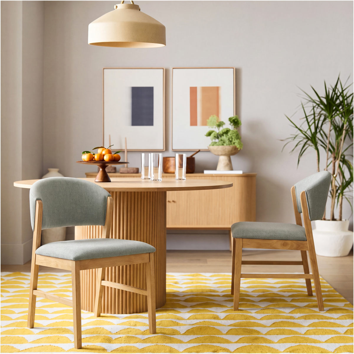 Mid-Century Modern Upholstered Dining Chairs, Rubber Wood Frame Kitchen Chairs with Upholstered(Set of 2), Natural Oak