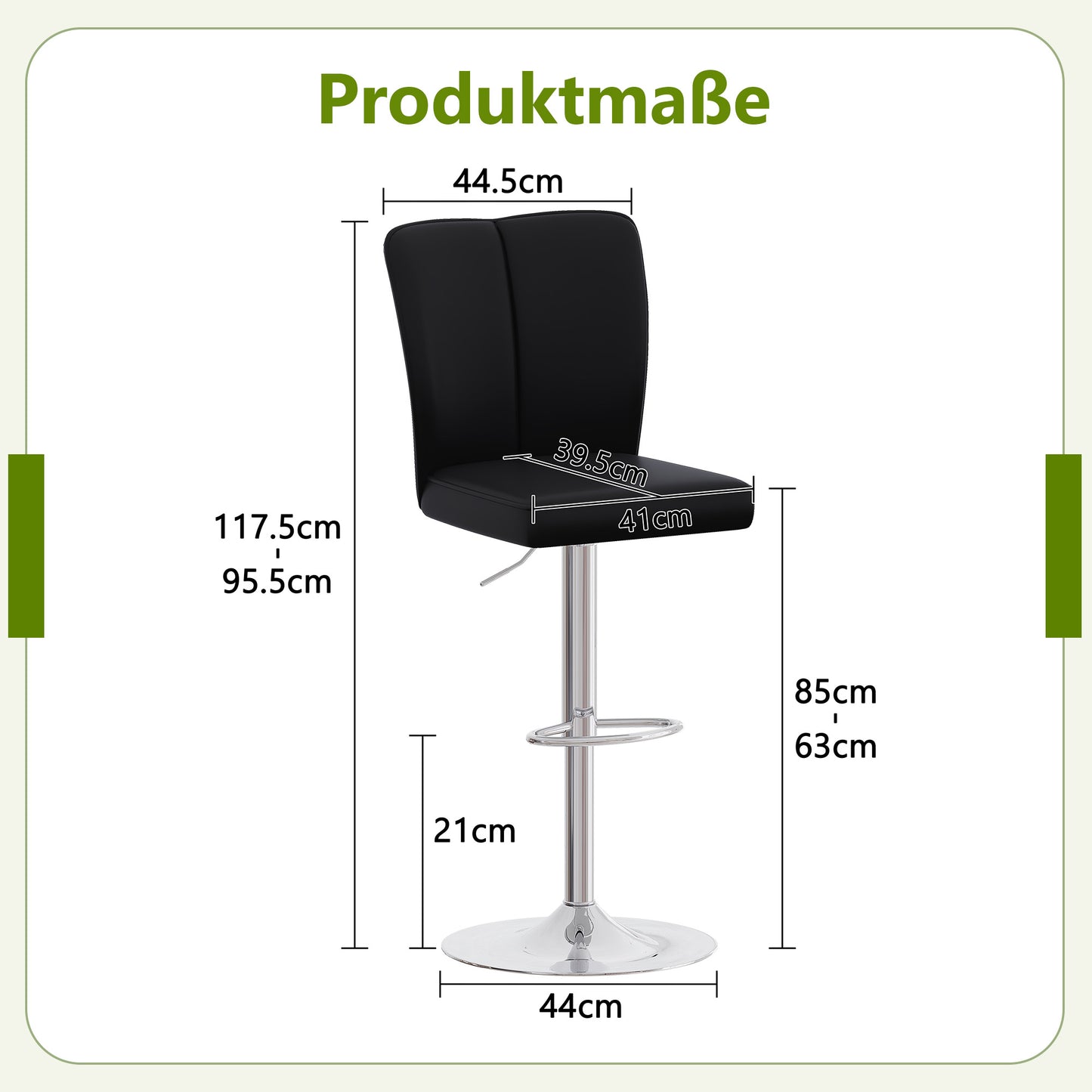 Height-adjustable Bar Stool In A Set Of 2, Can Be Rotated 360 . Luxurious Bar Stool In Black And Silver Design Made Of Water-repellent PU Leather, Suitable For Kitchen Islands. Various Colors Availabl