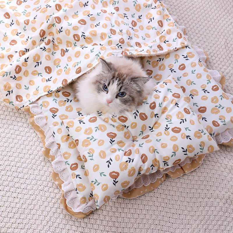 Cat Pet Three-piece Cotton Cat Mattress Quilt Dog Bed Cathouse Kennel