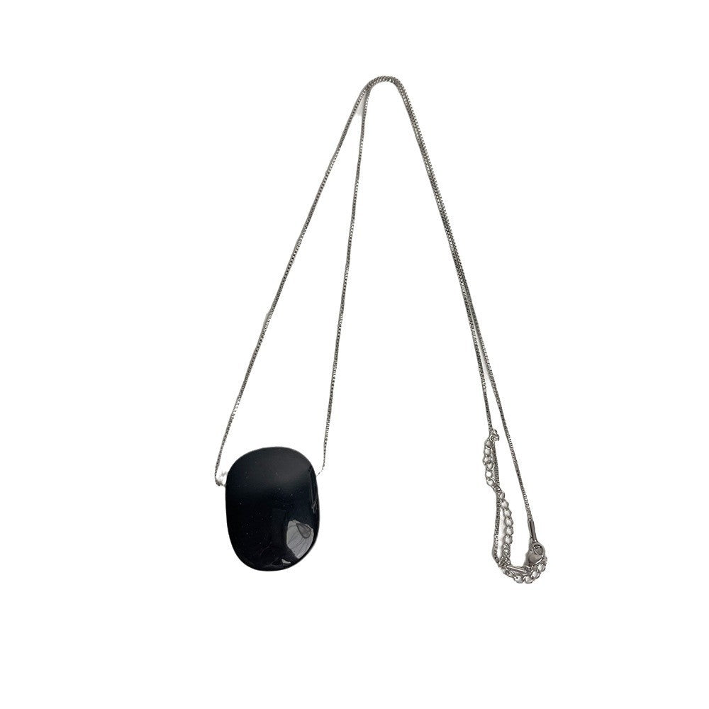 Square Tigereye Pendant Necklace Long Obsidian Sweater Chain Personalized All-matching Accessories