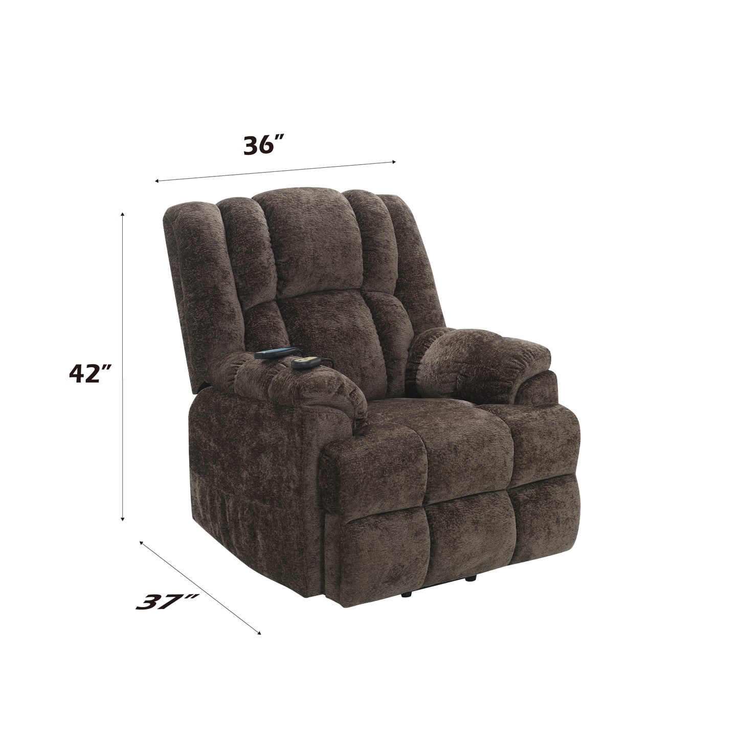 Pacay Brown Chenille Power Motion Recliner With Lift, Heating & Massage Function