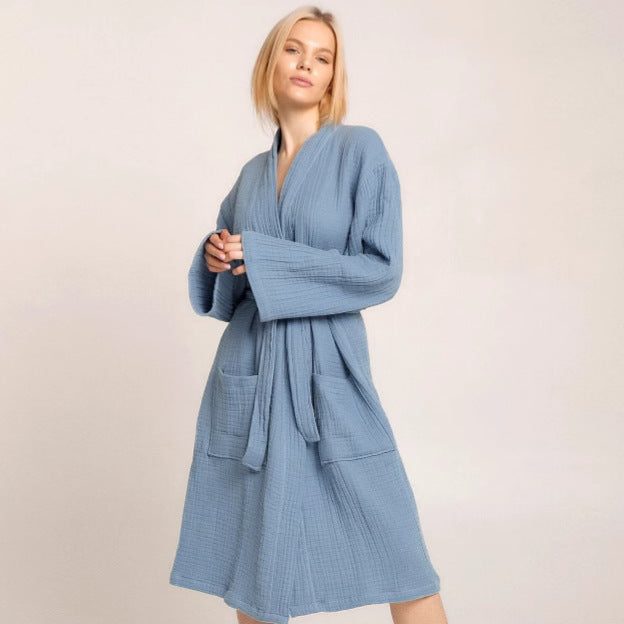 Long-sleeved Crepe Cotton Loose And Comfortable Home Robe