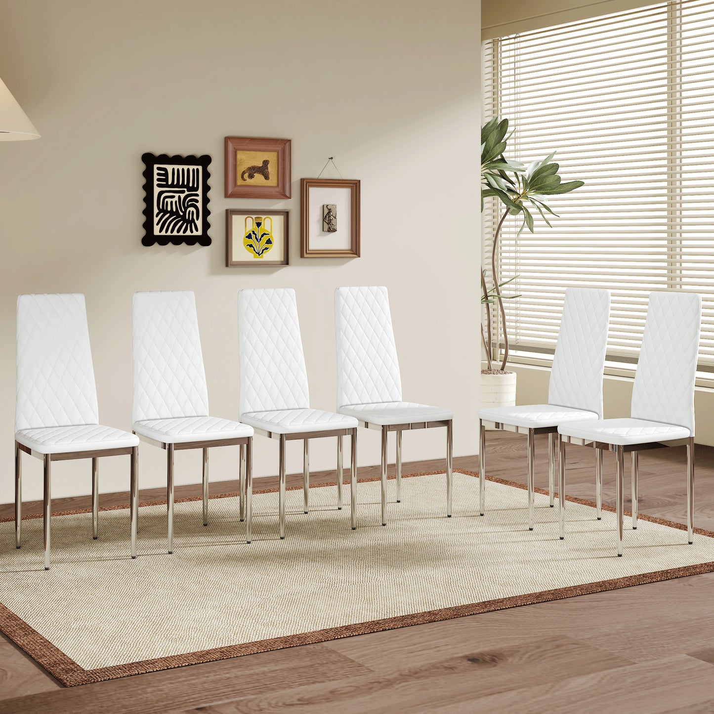 Modern Style Dining Chairs Set Of 6 In White, Essential For Minimalist Homes.Meeting Family Dining Needs,PU Material Seat,Silver Metal Legs,Blending Into Various Home Environments.W1151107276