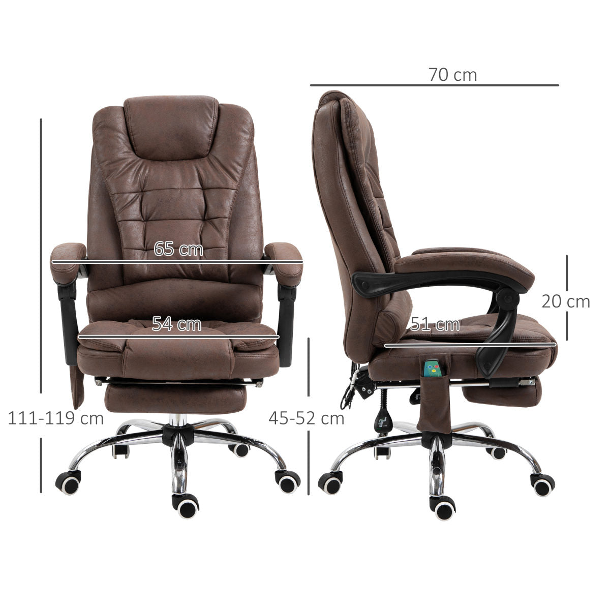 Massage-Bürostuhl, Liege- & Wärmefunktion, Drehbar, Ergonomisch, Bis 120 Kg, Braun