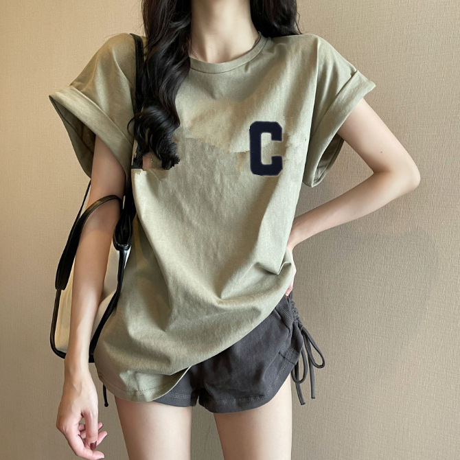 Loose Drop Shoulder Sleeve Top Womens Korean Tyle