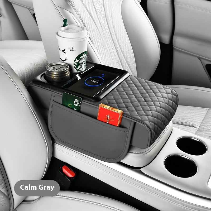 Automobile Armrest Box Cover Smart Wireless Charging Multifunctional Fast Charging Tissue Storage Box Water Cup Holder