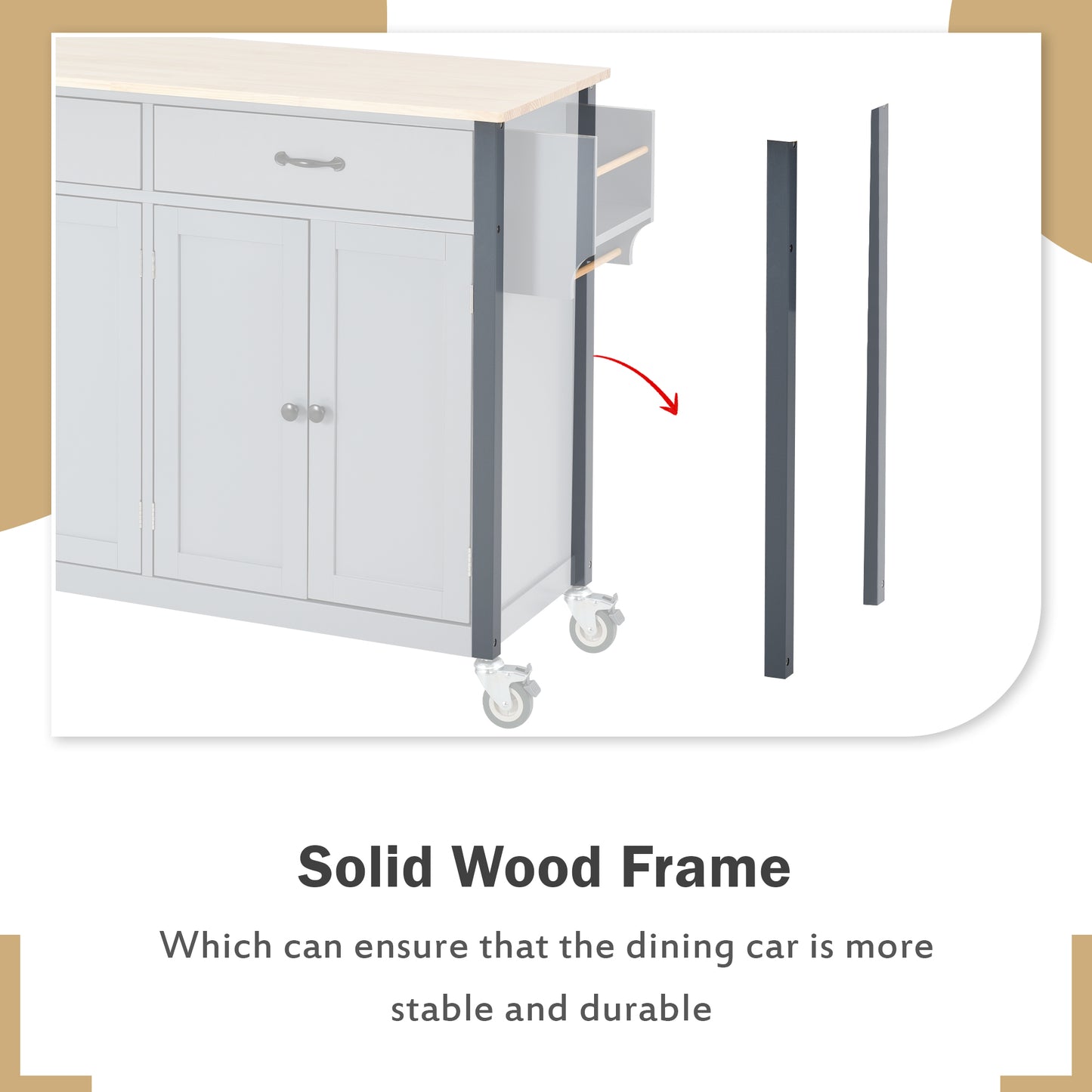 Kitchen Island Cart With Solid Wood Top And Locking Wheels,54.3 Inch Width,4 Door Cabinet And Two Drawers,Spice Rack, Towel Rack  Grey Blue