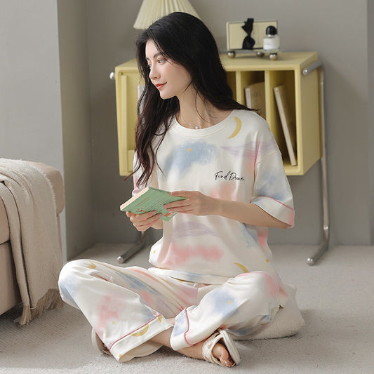 Cotton Trendy Fashion Two-piece Set For Girls Short-sleeve Top And Long Pants