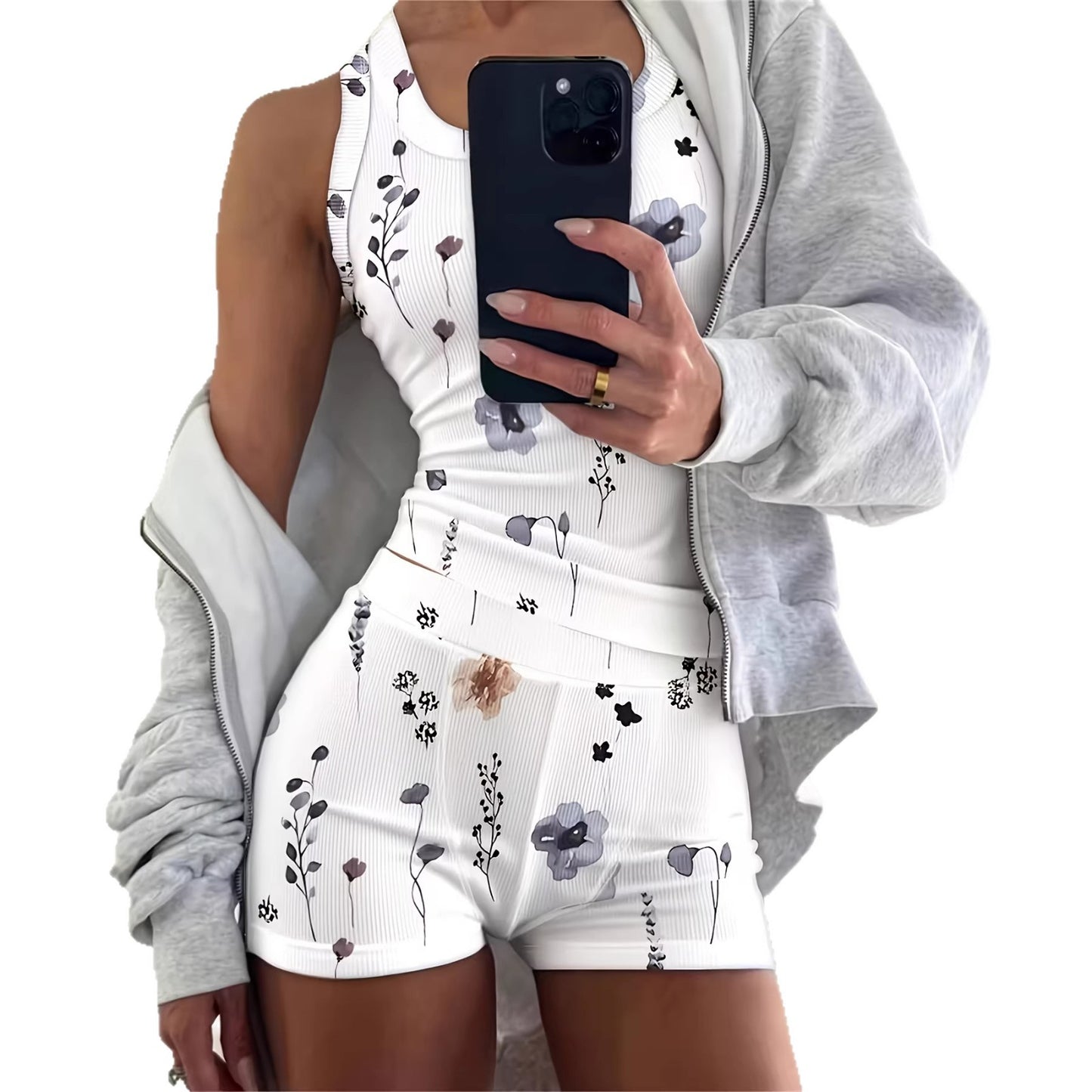 Womens Fashion Casual Vest And Shorts A Stylish And Versatile Two-piece Set With A Printed Design