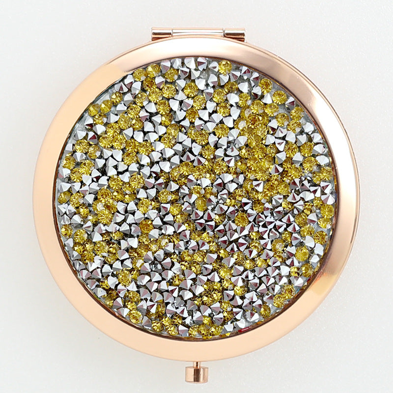 Crystal Stick-on Crystals Makeup Round Double-sided Portable Pocket Mirror