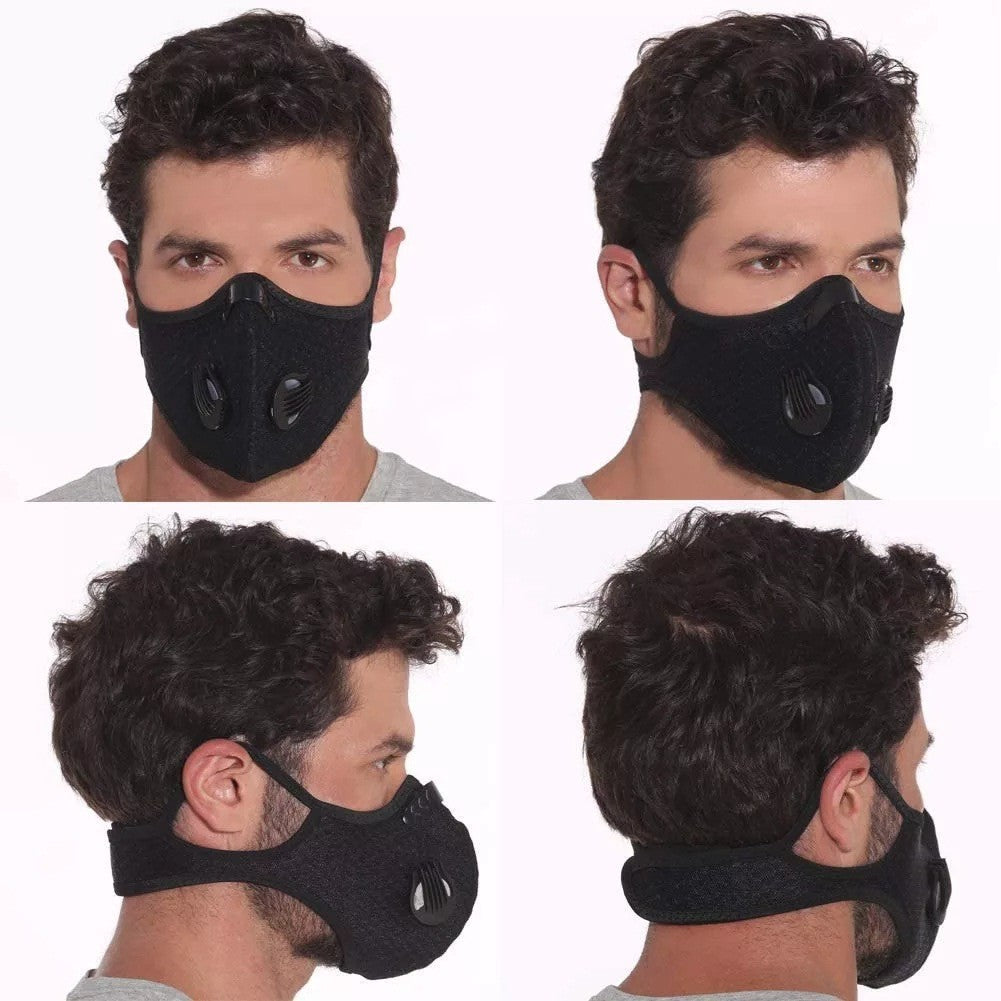 Sport Cycling Face Mask With Active Carbon Filter Breathing Valves Washable