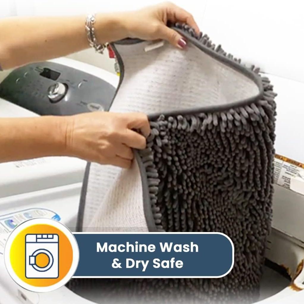 Solid-color Long-pile Chenille Bath Mat, Water-absorbent Foot Pad