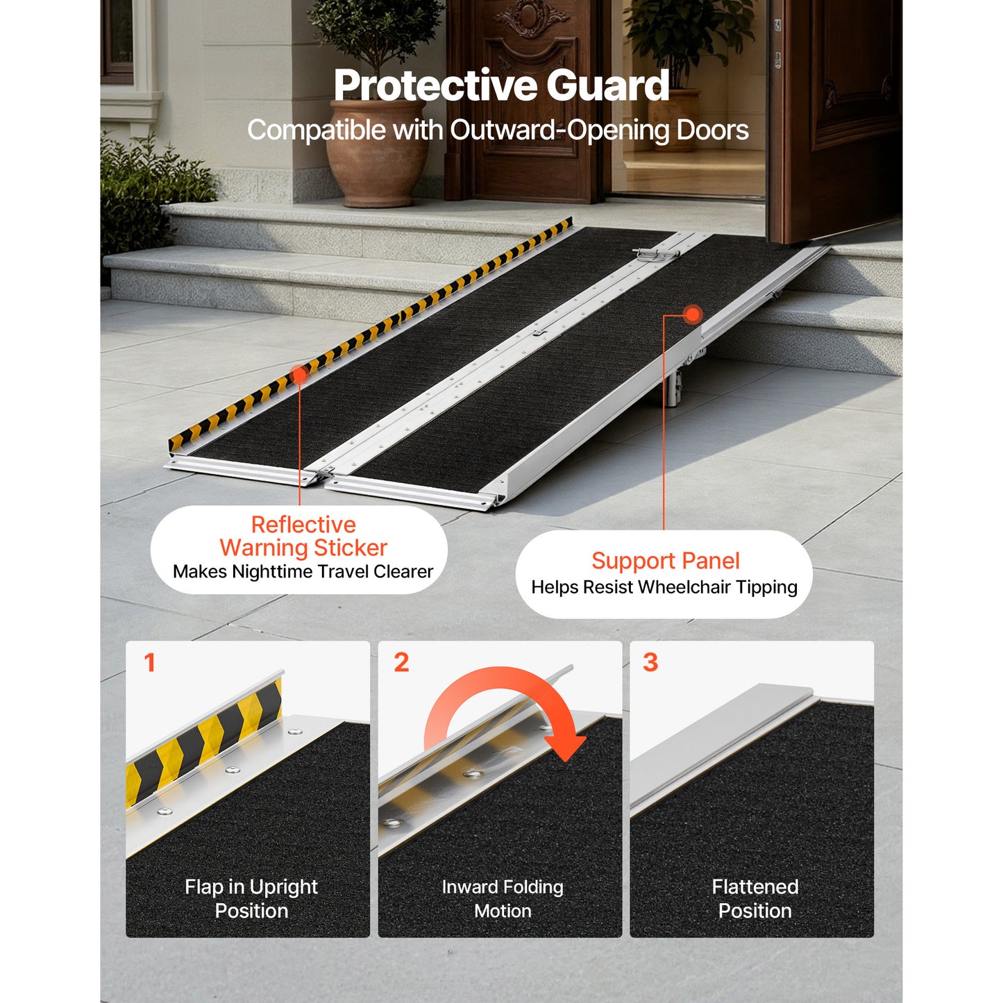 Portable Wheelchair Ramp, 7FT, Non-Slip Aluminum Folding Handicap Ramp For Wheelchair, 800 Lbs Capacity, Door Threshold Ramps For Home Steps, Stairs, Entry, Threshold, Doorways, Scooter, Curbs