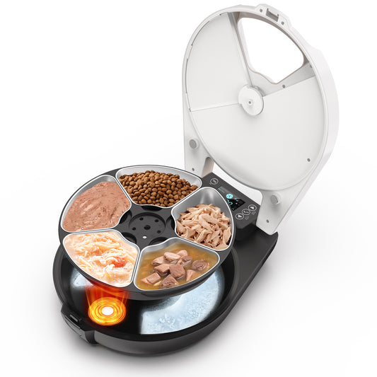 Automatic Wet Food Cat Feeder, 3 Days 5 Freshness Meals Refrigerated Auto Cat Feeder, Semiconductor Cooling & Heating With 304 Stainless Steel Bowl, Programmable Timer Cat Food Dispenser