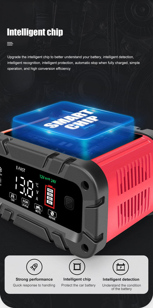 12v-20A 24v-10A Smart Battery Charger Lifepo4 Lead-Acid Agm-Gel Trickle Charger Battery Maintainer For AGM Lithium Motorcycle Boat Caravan Batteries 19x12.5x9.5cm Red