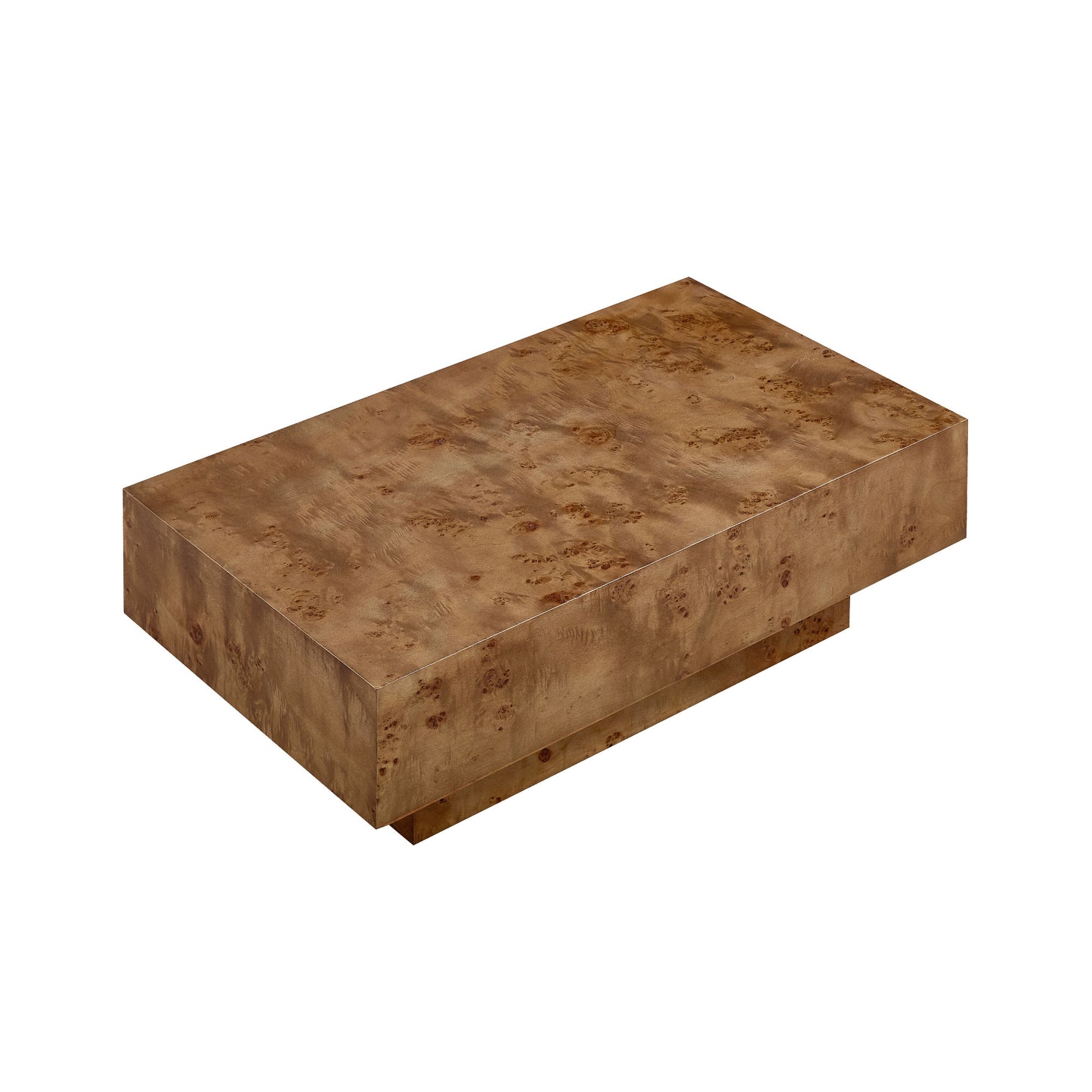 43.31 Inch Burl Wood Veneer Coffee Table,Rectangle Mid-Century Modern Table For Living Room,Coffee Table With Sturdy MDF Pedestal For Office,Apartment