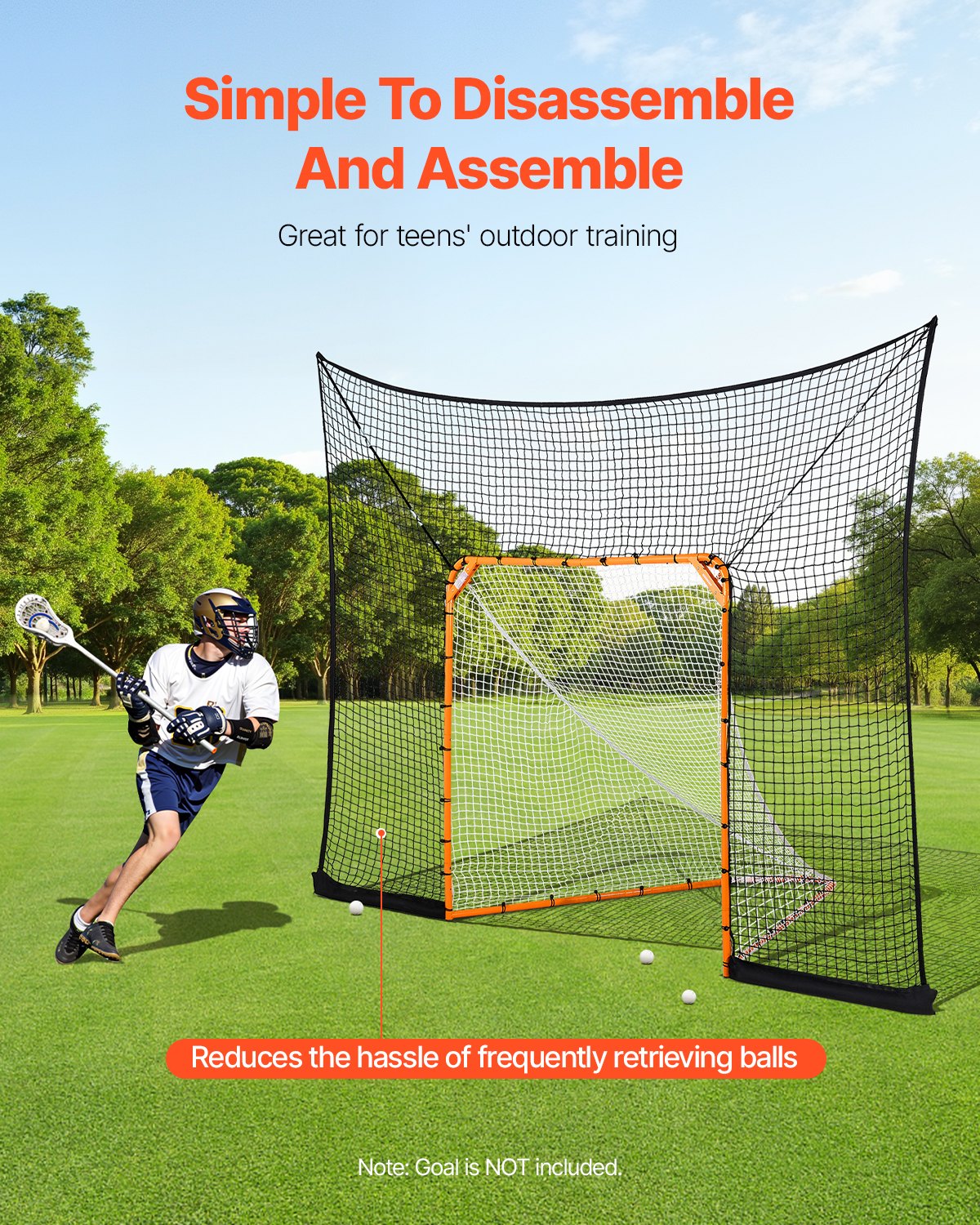 Hockey And Lacrosse Goal Backstop, 12x9 Ft Lacrosse Net With Extended Coverage, Quick Easy Setup Complete Accessories Training Net, Backyard Lacrosse Equipment, For Youth Adult (NET ONLY)