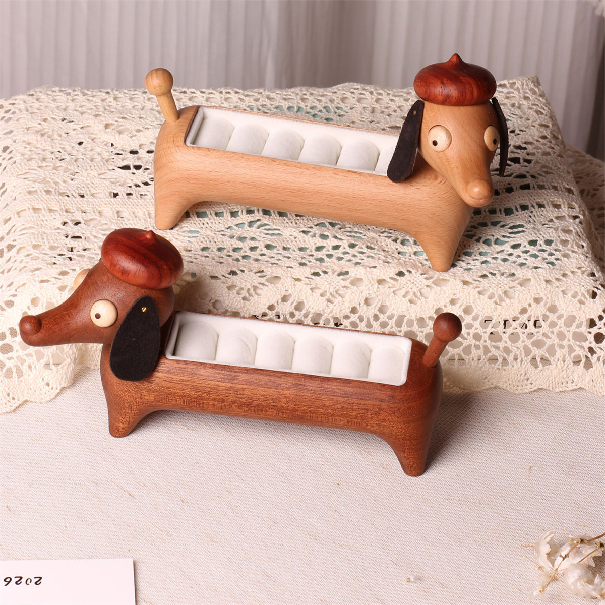 Ring Storage Cartoon Cute Solid Wood Desktop Ornaments