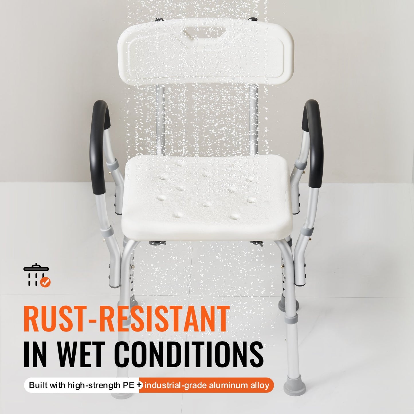 Shower Chair, Shower Seat With Back, Adjustable Height Shower Stool, Shower Chair For Inside Shower Bathtub, Non-slip Bathroom Bench Bath Chair For Elderly Disabled Handicap, 350 LBS Capacity
