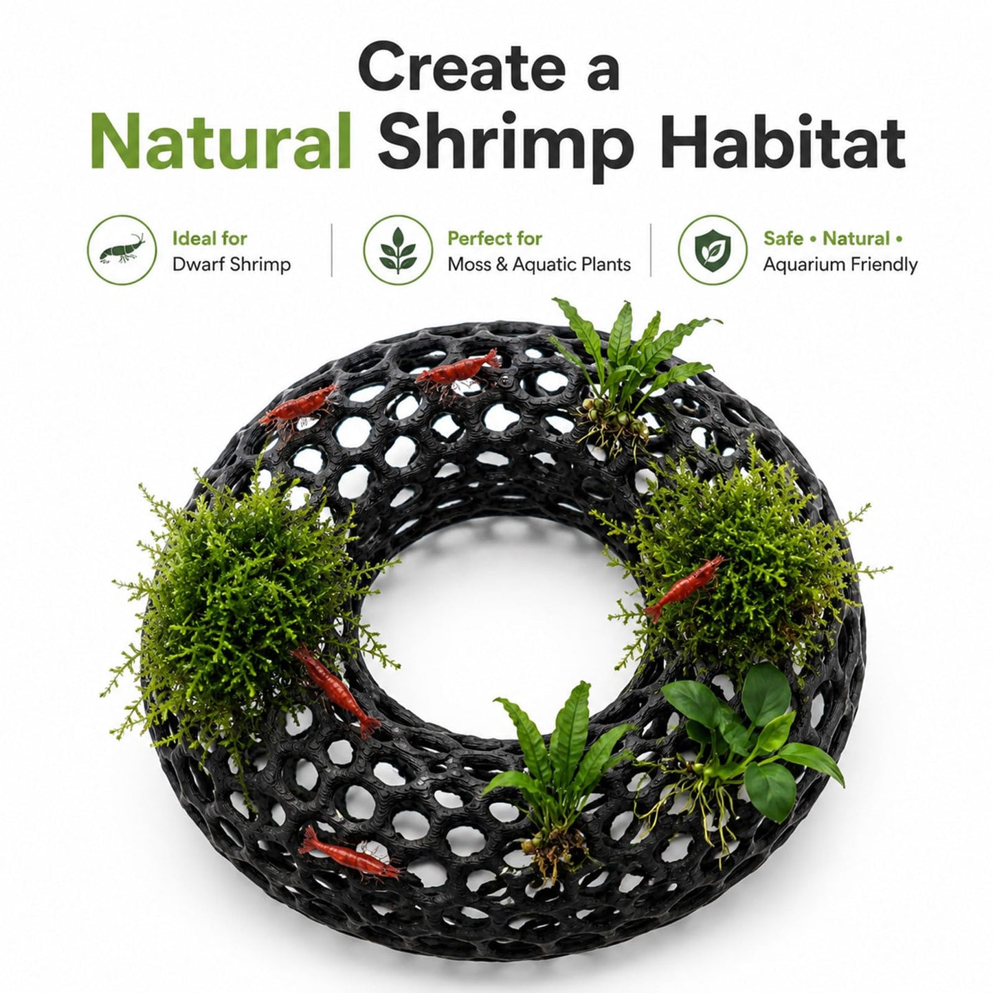Shrimp Cave For Moss & Plants, 2-Pack Aquarium Hide For Neocaridina, Cherry &  Shrimp, Aquascape Decor For Ferns & Anubias, Black