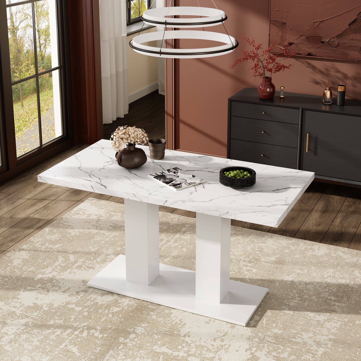 Extendable Dining Table, 140 180x70 Cm, Suitable For 6-8 People, Rectangular Shape, Thickened Table Top, Simple Style, Table For Dining Room, Kitchen, Living Room, White