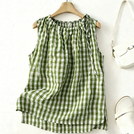 Womens Fashion Casual Sleeveless Plaid Top