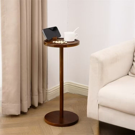 Wooden Round Side Table With A Phone Holder Small Floor-standing Table For Home Use