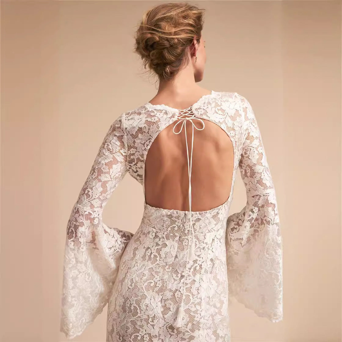 New Slim-fit Vintage Flared-sleeve Gown