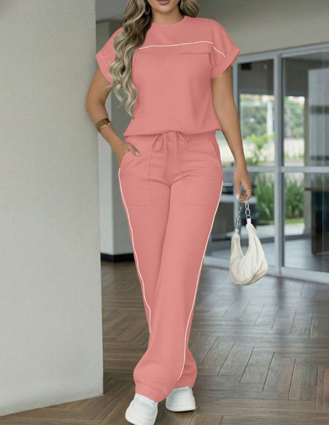 Womens Fashion Solid-Color Simple Casual Set