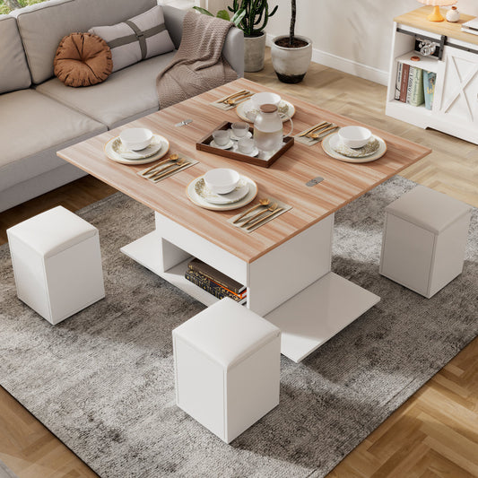 Lift Up Coffee Table, Coffee Table With Storage, Lift-Top Sofa End Tea Tables For Living Room Furniture , White