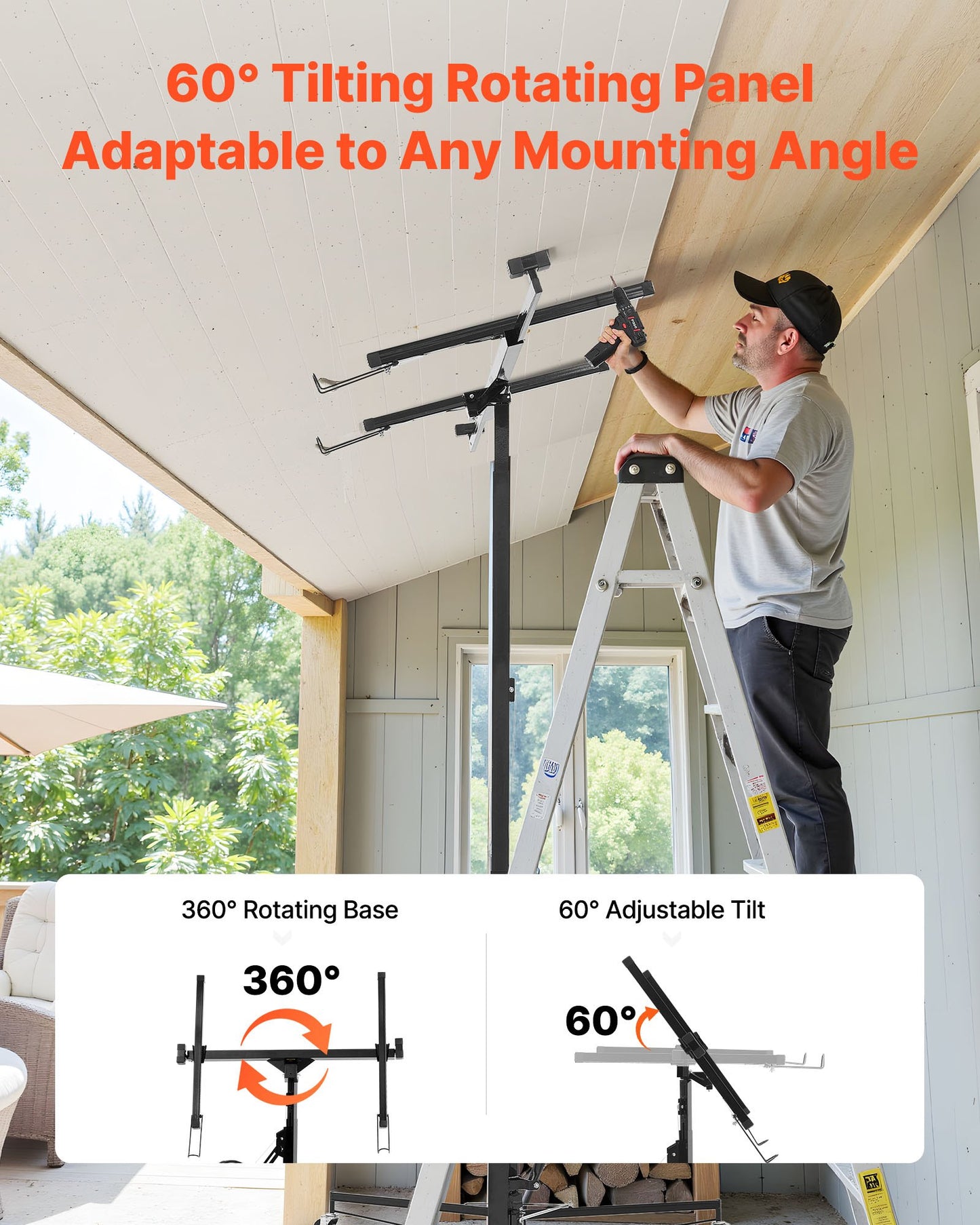 11ft Drywall Lift, Heavy-Duty 150 Lbs Sheetrock Hoist With Adjustable Telescoping Arm, Lockable Wheels, Drywall Lifter Panel Jack Hoist Tools Ideal For Ceiling & Wall Installation (Black)