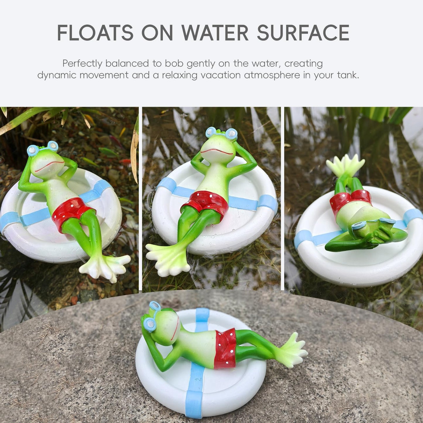 Floating Frog On Swim Ring Resin Aquarium Ornament, Fish Tank Decor, Water Surface Accessory