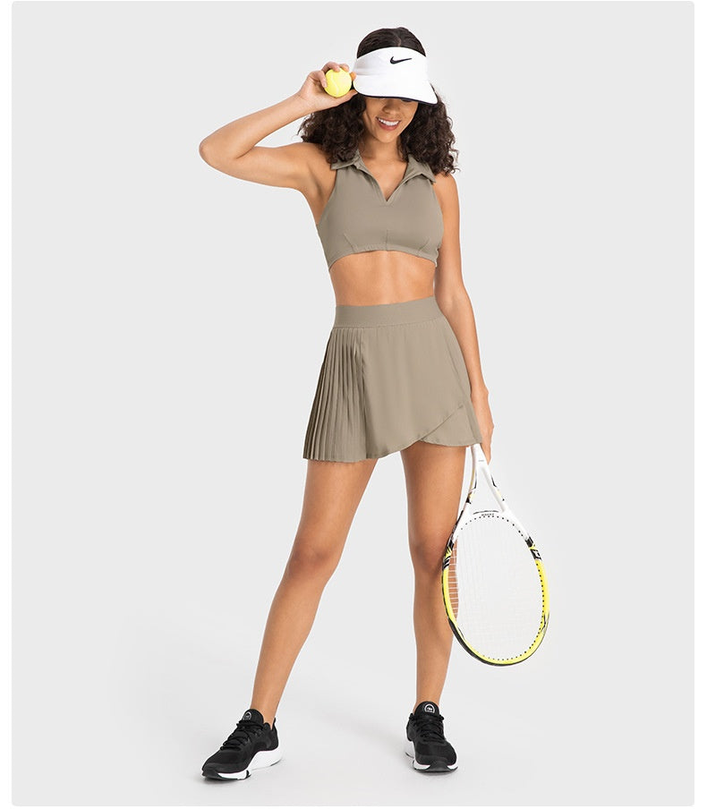 Cooling Three Points Exercise Skort Fashion Yoga Cross Front Pleated Skirt Tennis Skirt