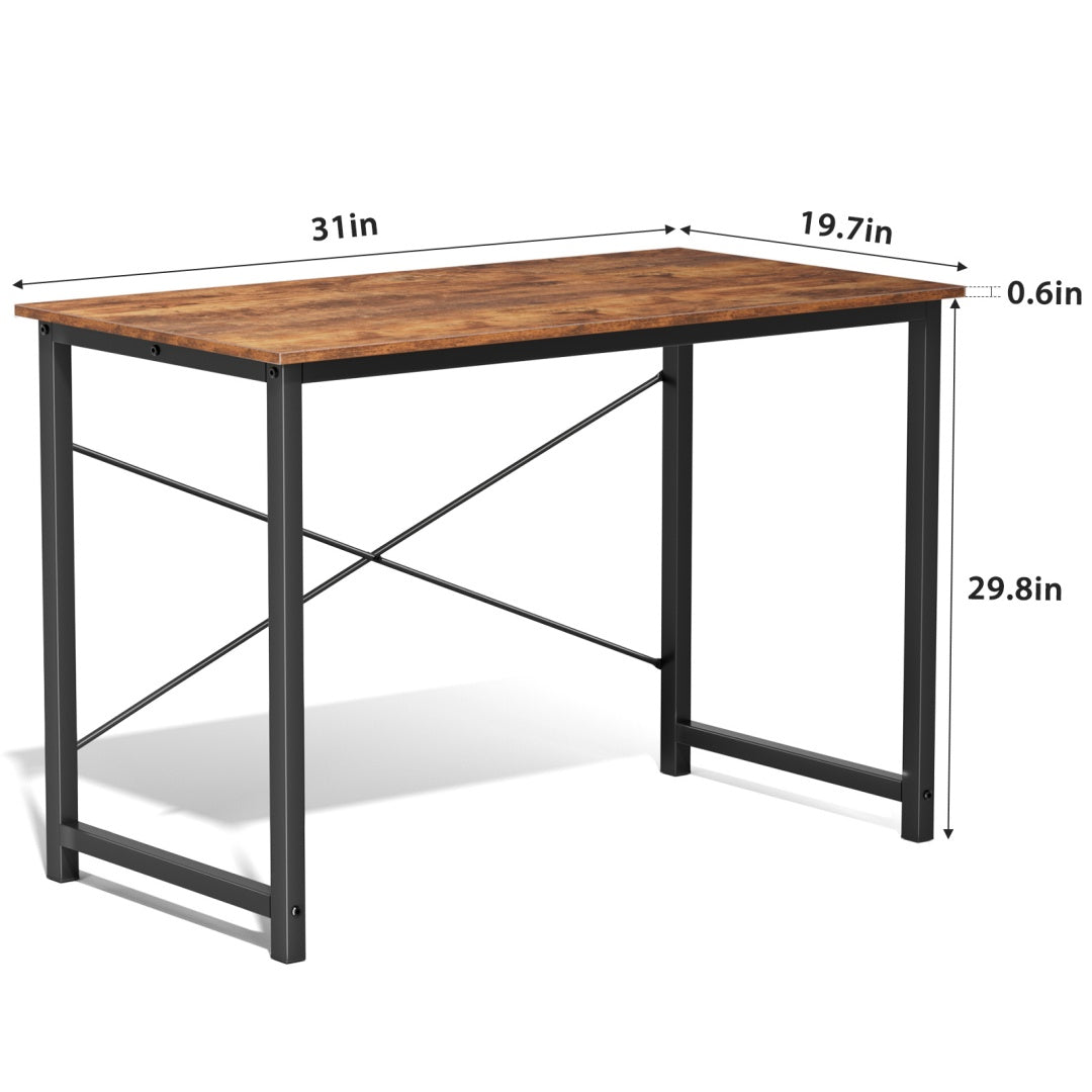 Computer Desk For Home Office, Modern Study Work Table Simple Style For Bedroom, Writing Desks With X-Shaped Reinforcement, Rust