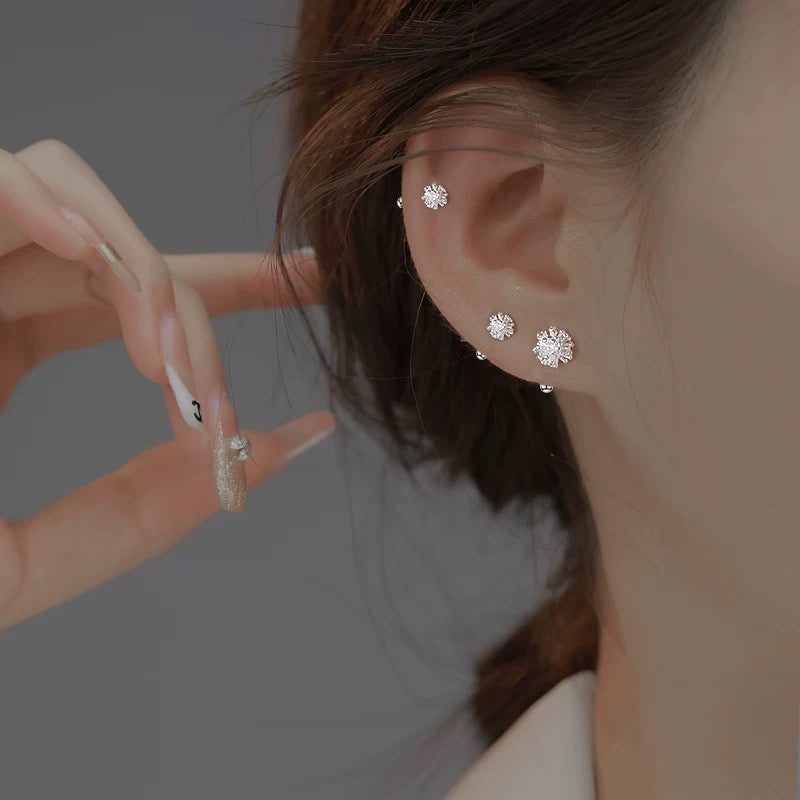 1 Pair 999 Sterling Silver Dandelion Screw Back Stud Earrings, Delicate Minimalist Style, Perfect For Daily Wear & Valentine's Gifts