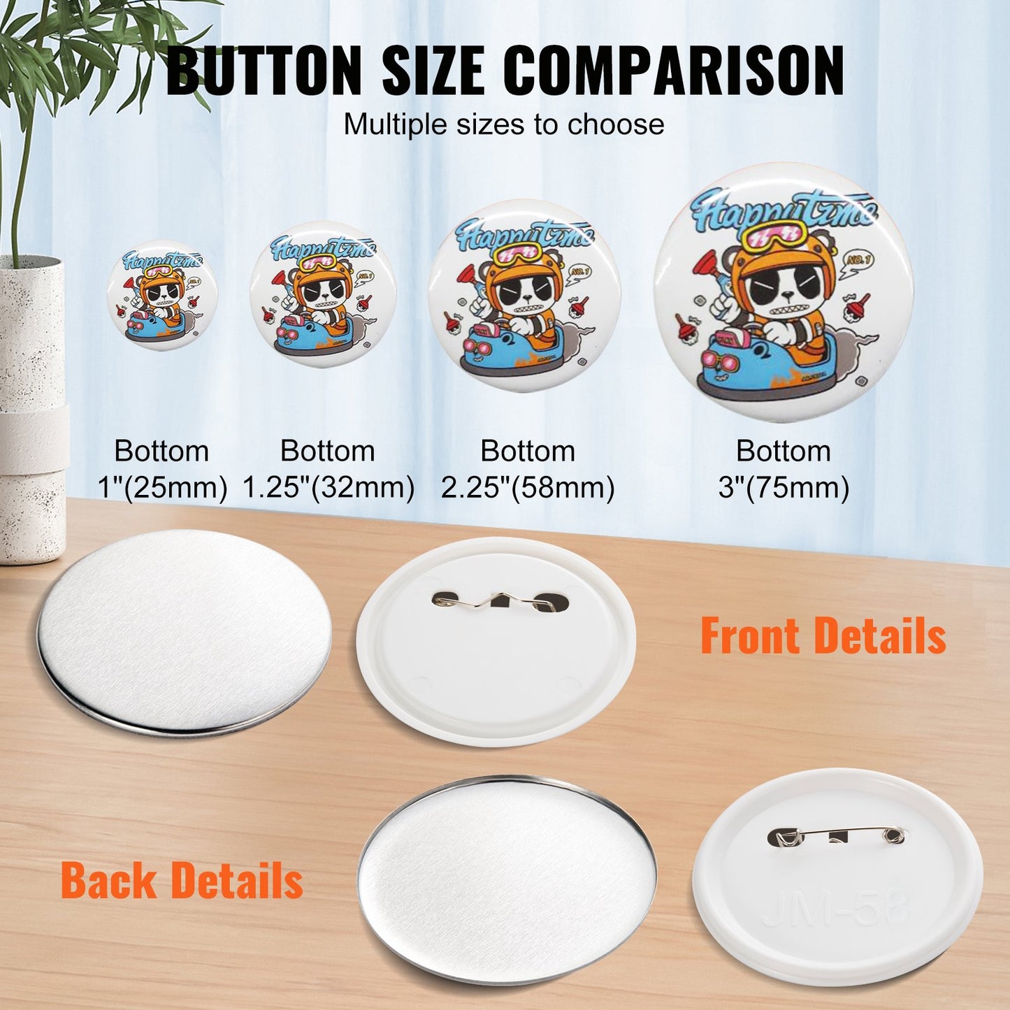 500 Sets 2.25 Inch 58mm Pin Back Button Parts, DIY Round Button Badge Parts, Set Includes Metal Top, Plastic/Metal Button, Clear Film, And Blank Paper For Gifts Presents, Machine NOT Included