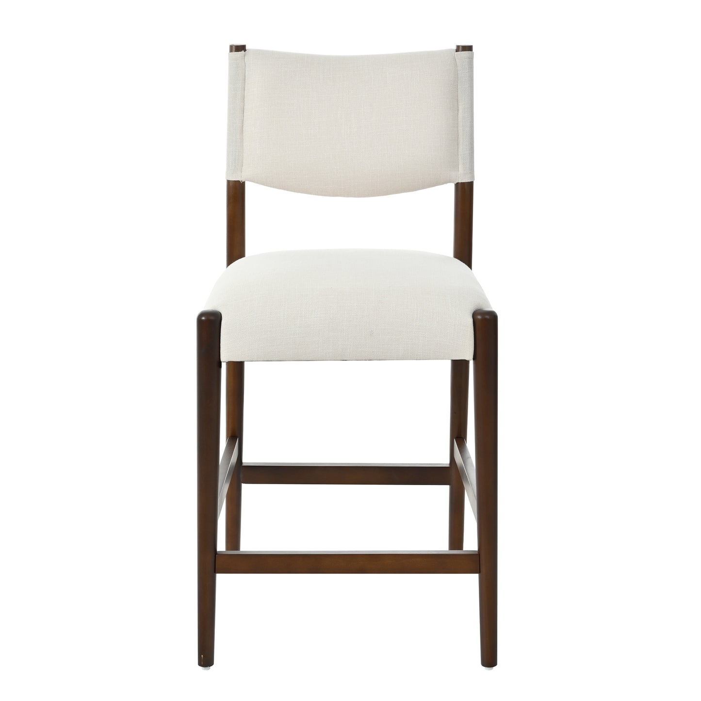 26.4  Solid Wood Counter Height Barstools, Modern Bar Stools Set Of 2, Linen Upholstered Kitchen Island Chair With Walnut-Finished Wood Legs For Home Bar Coffee Shop,Beige