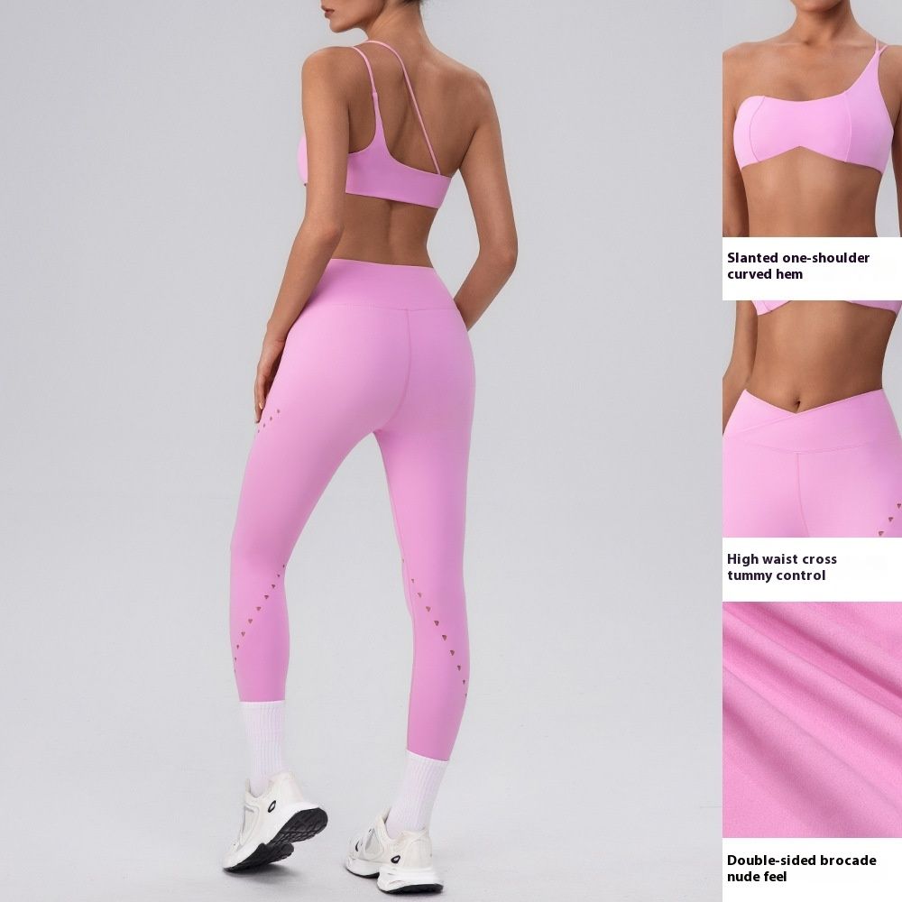 Herringbone Shoulder Top Quick-drying With Chest Pad Sports Bra Seamless Yoga Clothes Shorts Cropped Pants V Waist Two-piece Suit