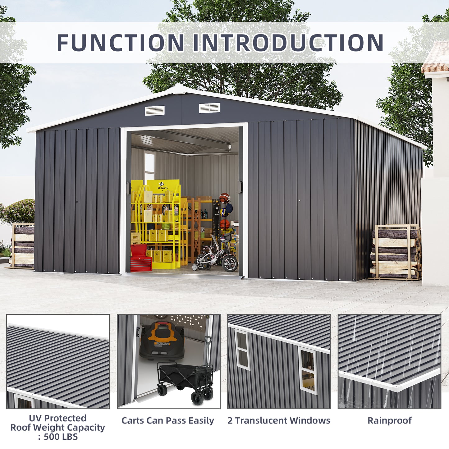 Campcraft 10x12ft 0.23mm Color Steel Plate, Surface Protective Film, Two Daylight Windows, A Practical And Thoughtful Gift,two Colors Can Be Freely Selected Storage Sheds