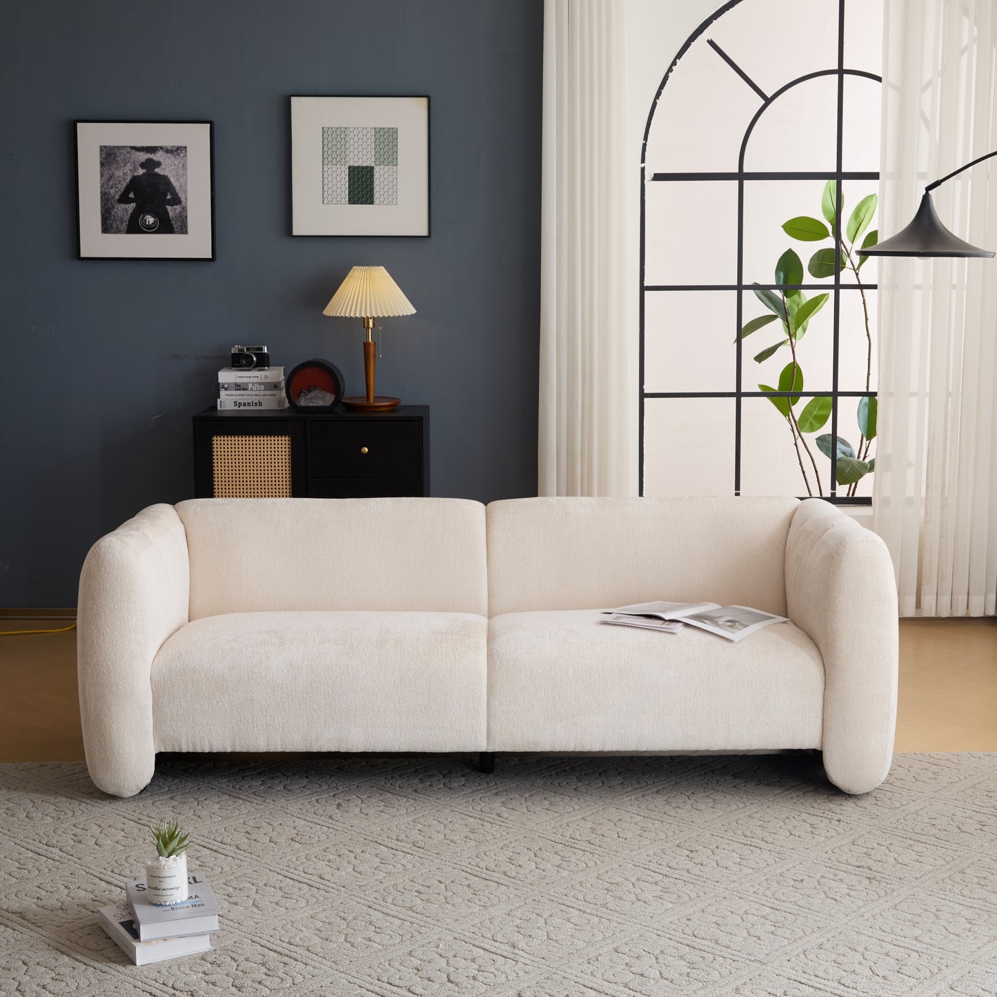 Tonson 83  3-Seater Boucle Sofa,Wave Design, Living Rooms,Bedrooms,Apartment Office,BEIGE