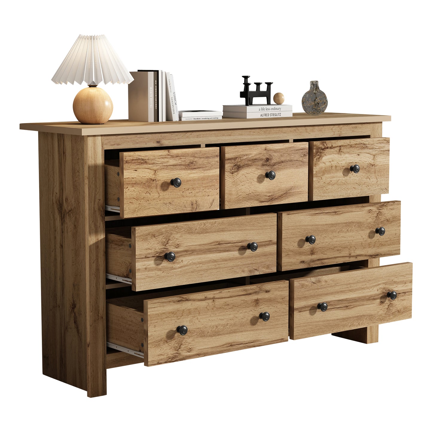 Modern Minimalist Dining Cabinet With Large Capacity, Buffet With Several Drawers, Original Wooden Coffee Bar Cabinet With 7 Drawers For Entrance, Kitchen, Dining Room And Living Room